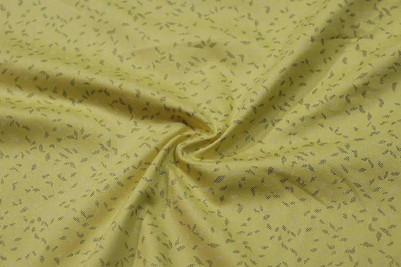 Lime Yellow Abstract Printed Cotton Satin Fabric