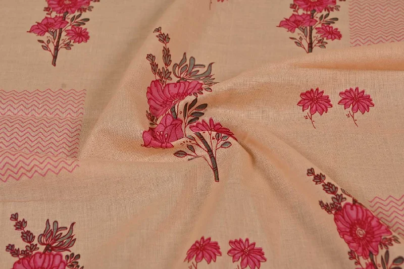 Pale Orange Floral Cotton Cambric Fabric