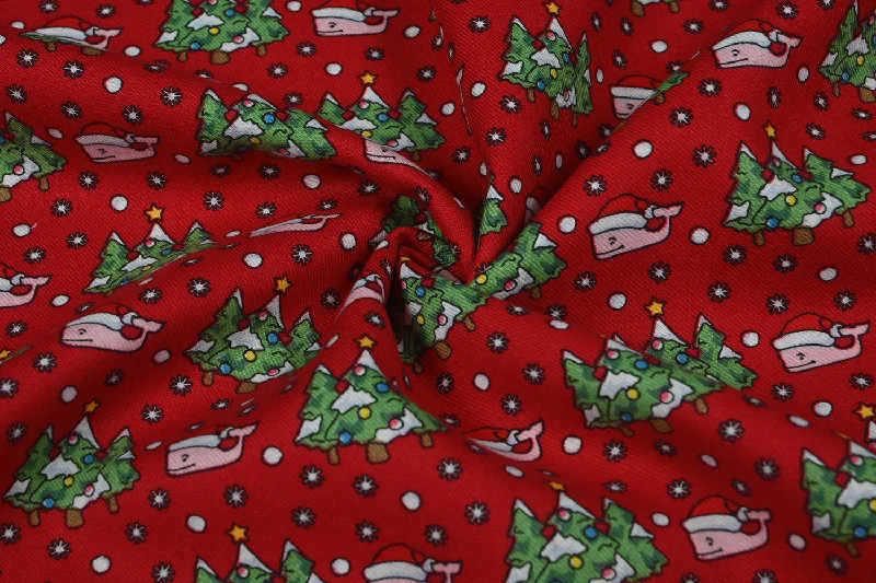 Red Quirky Printed Cotton Flannel Without Brushing Fabric