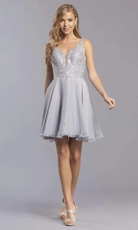 Trevi Collection - S2306 Embroidered Floral A-Line Short Dress