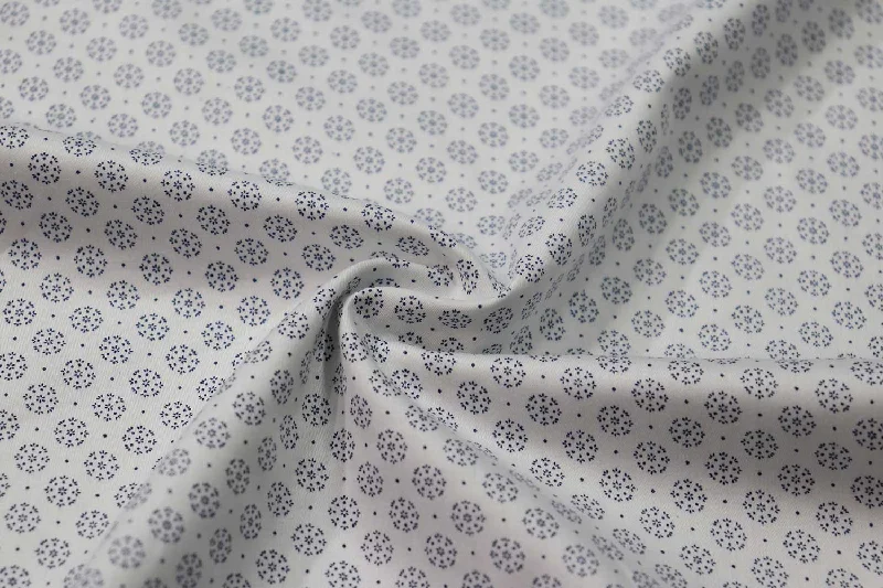 White & Blue Traditional Printed Cotton Satin Fabric