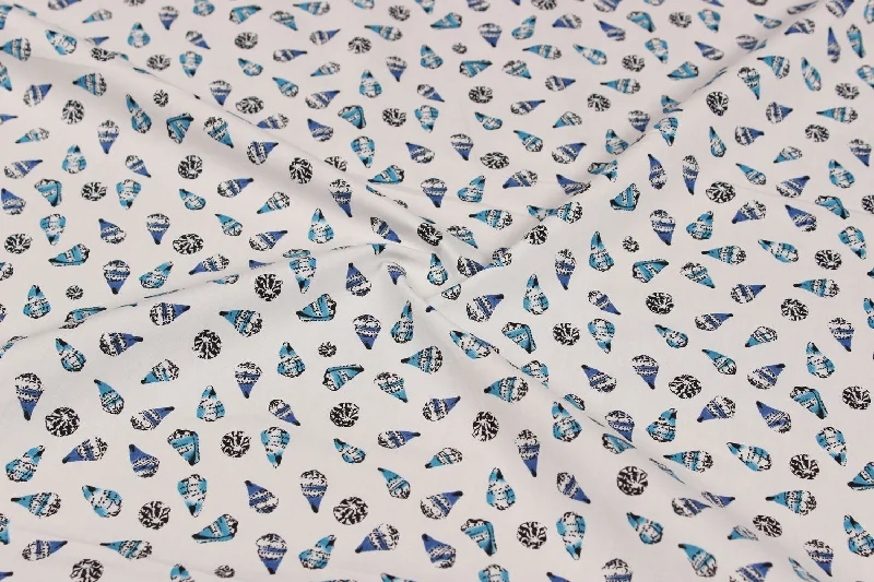 White Quirky Printed Giza Cotton Fabric