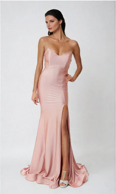 Lace-Up Strapless Long Prom Dress: Atria 6544H