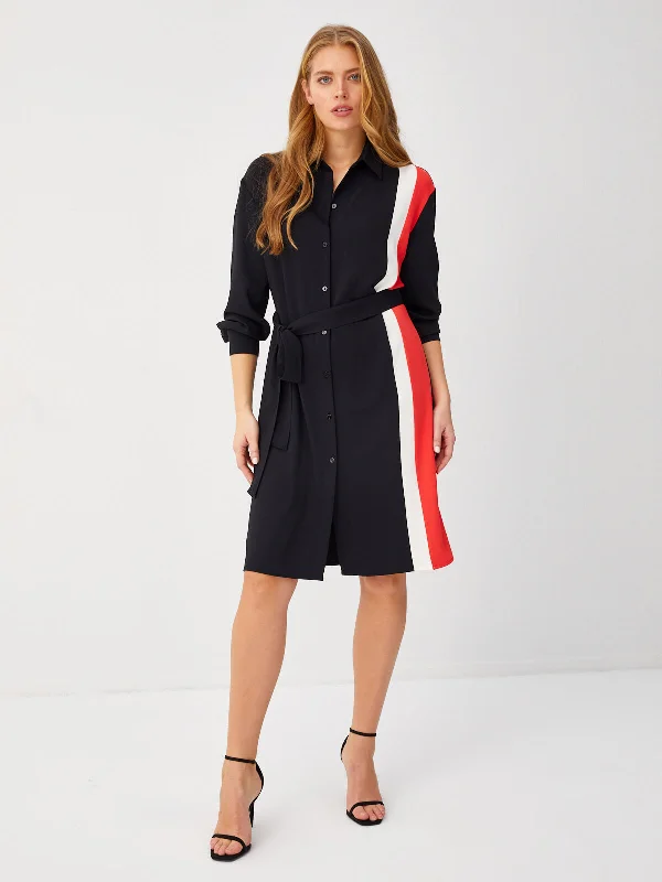 Black Contrast Band Detailed Shirt Dress 68292