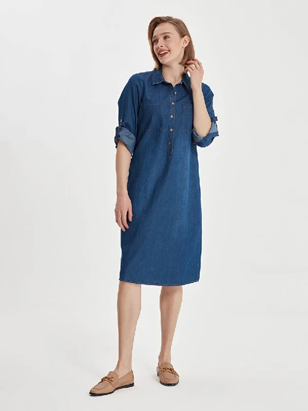 Indigo Shirt Collar Jean Dress 00069