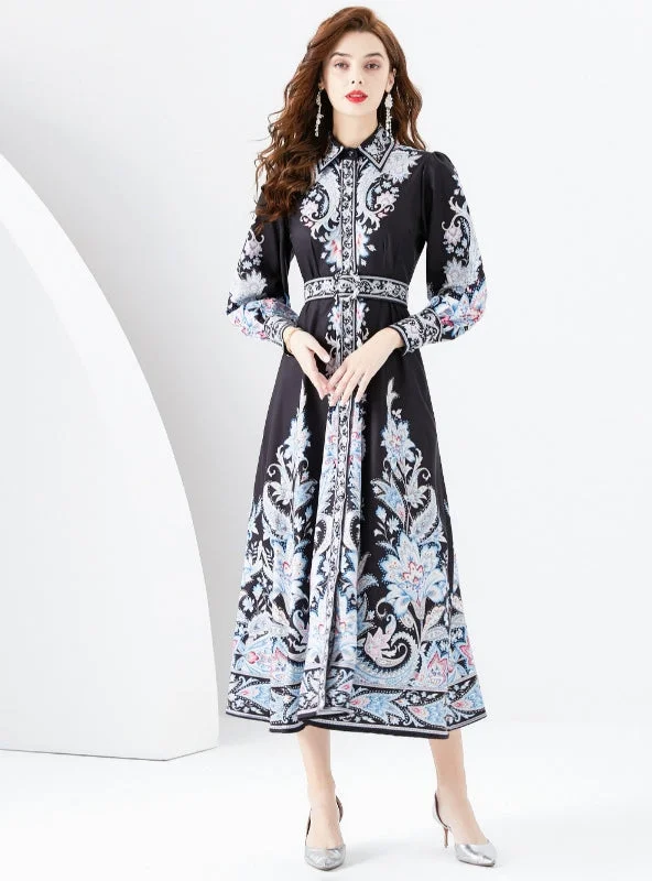 Retro Palace Long Sleeve Printed Dress