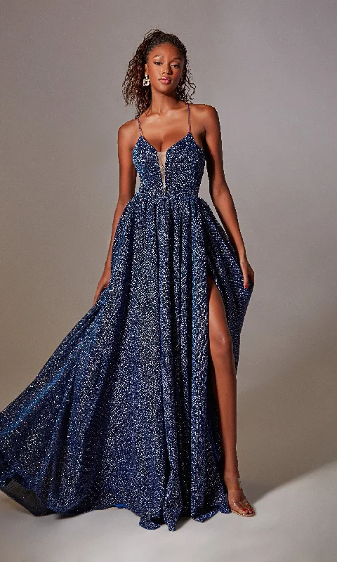 Lace-Up Long Glitter Prom Dress: Aerie Couture 201