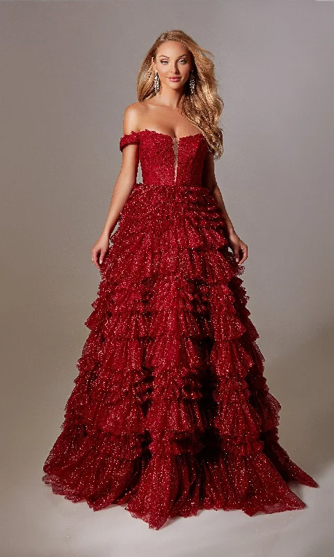 Lace-Up Long A-Line Glitter Prom Dress with Ruffles