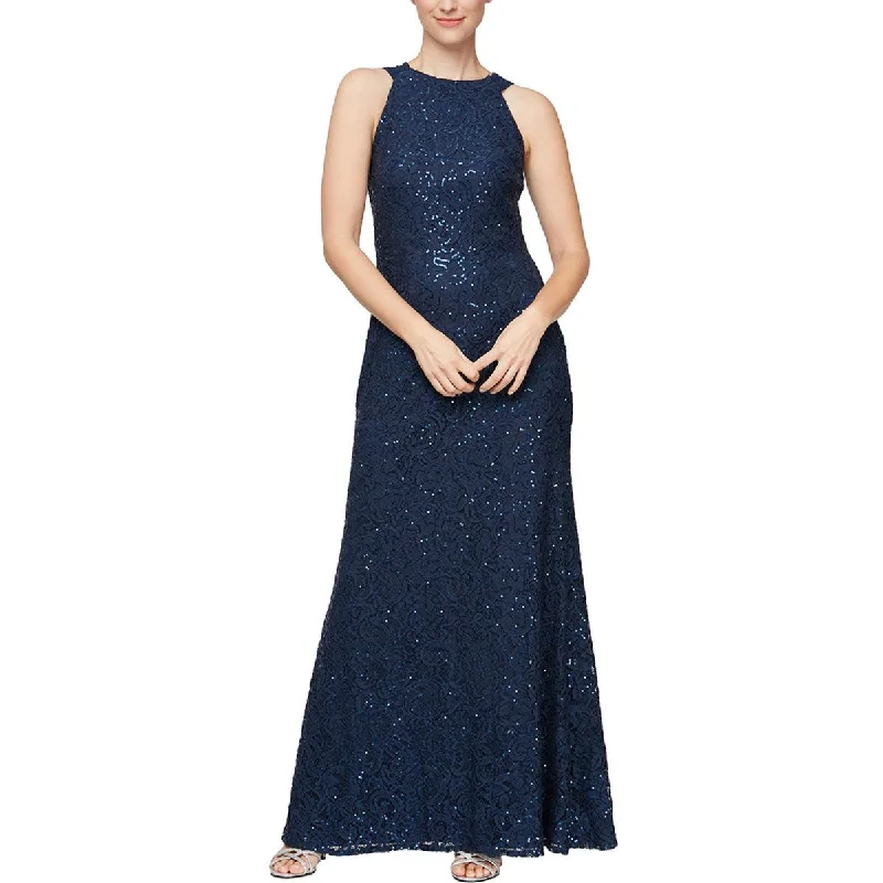 Alex Evenings Womens Sequined Drapey Evening Dress