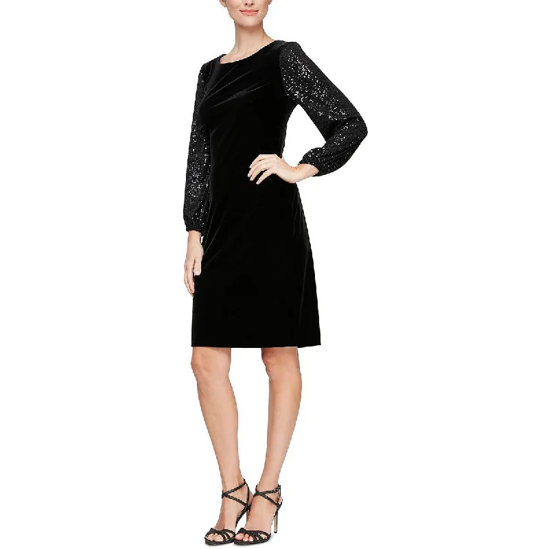 Alex Evenings Womens Velvet Sequined Sheath Dress