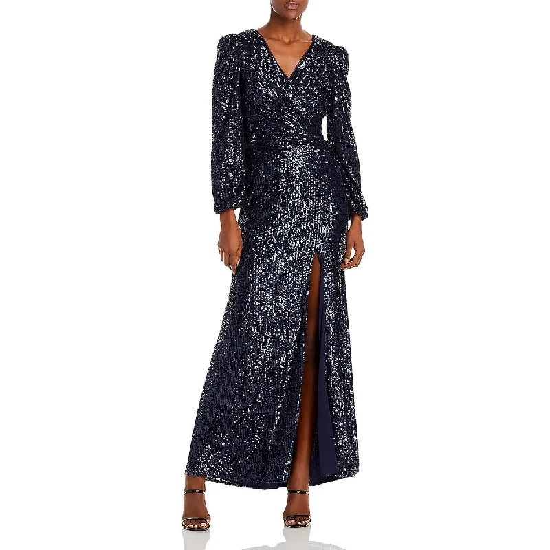 Aqua Womens Sequined Long Evening Dress