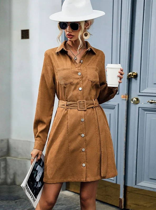 Autumn and Winter Long Sleeve Shirt Corduroy Dress