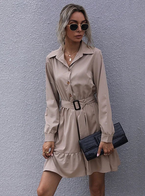 Collar Solid Color Shirt Dress