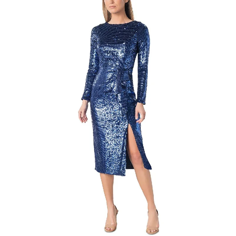 Dress The Population Womens Sequined Long Sleeves Sheath Dress