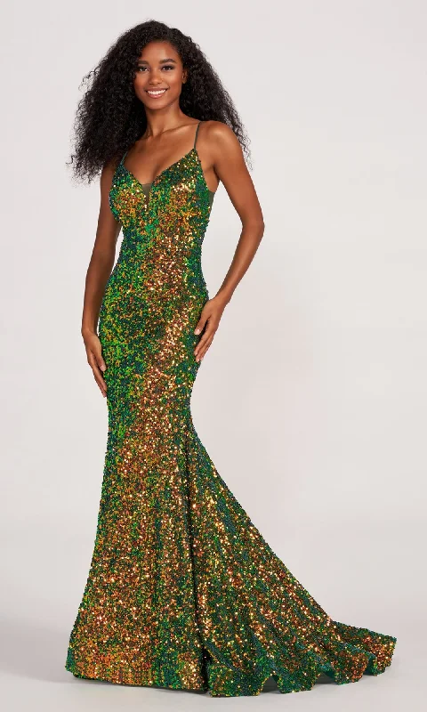 Ellie Wilde Long Stretch-Sequin Prom Dress