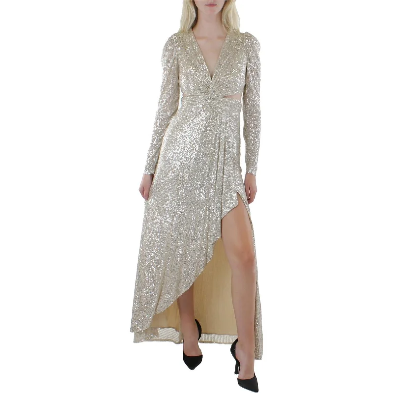 Ieena for Mac Duggal Womens Sequin Cut-Out Evening Dress