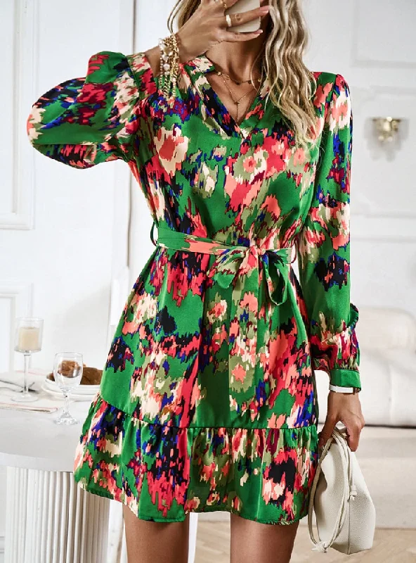 Printed Long-sleeved Shirt Dress