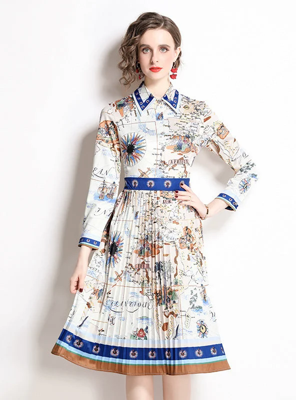 Printed Slim Long Sleeve Shirt Dress