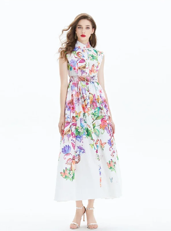 Printed Slim Long Sleeveless Shirt Dress