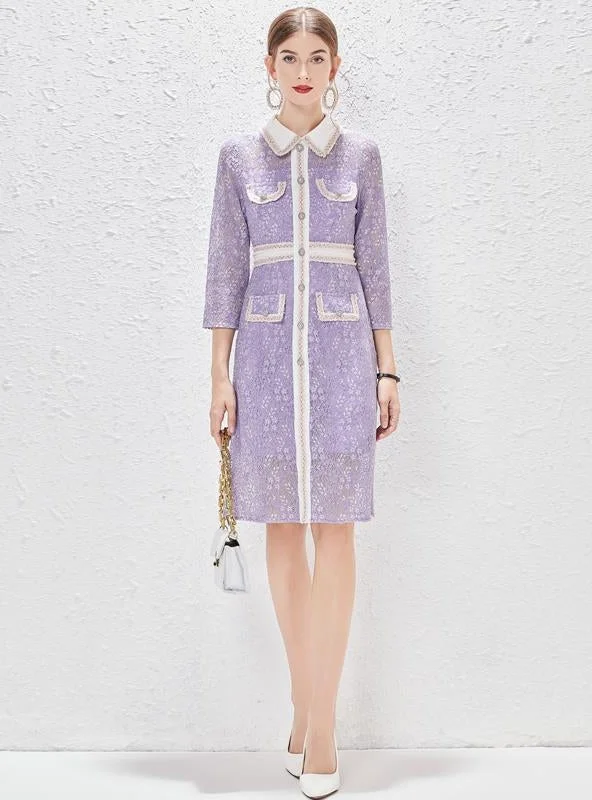 Purple Shirt Long Sleeve Lace Dress