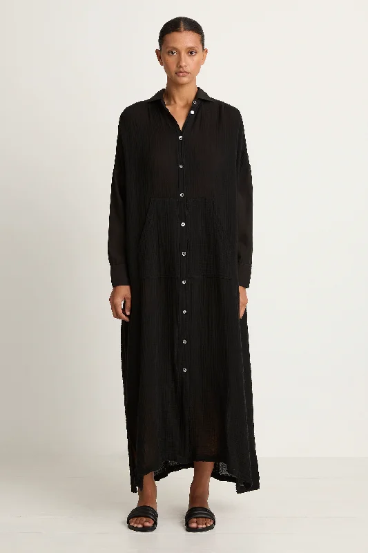 Raquel Allegra Gauze Caftan Shirt Dress - Black