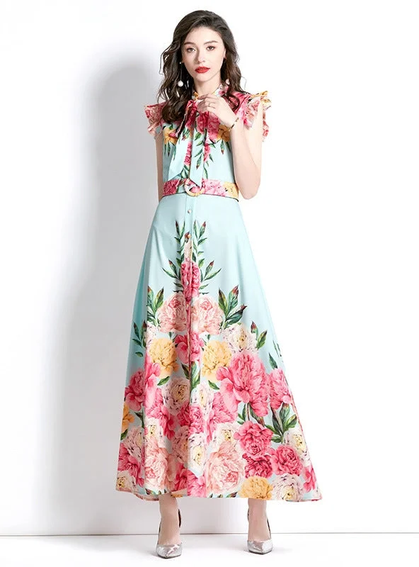 Retro Palace Flying Sleeves Long Printed Dress